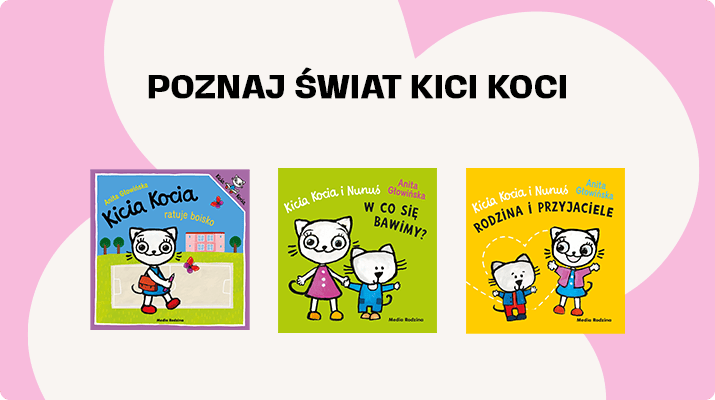 Trzy okładki serii książek dla dzieci o postaci Kici Koci